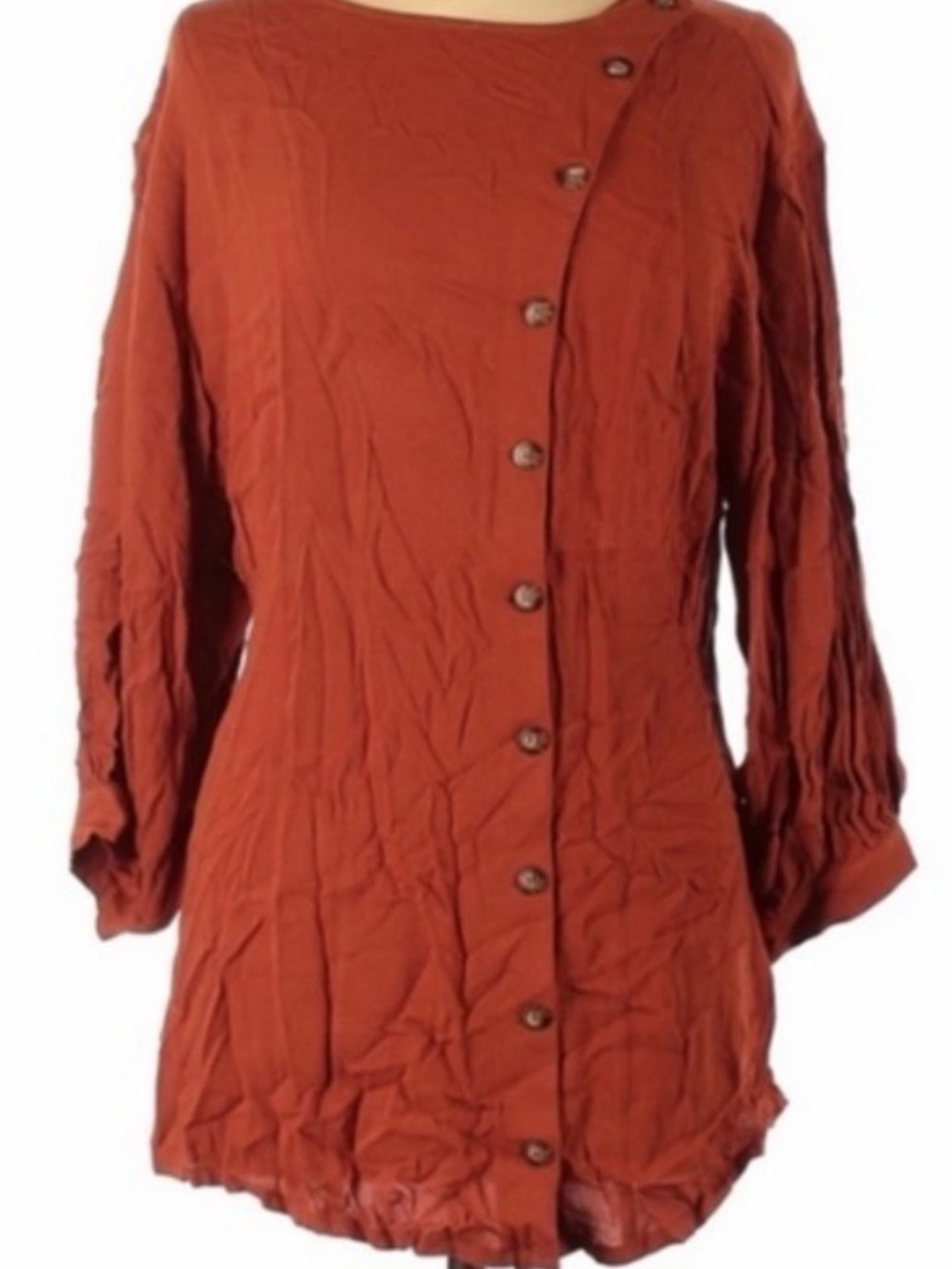 Free People Rust Asymmetric Button-Down Tunic